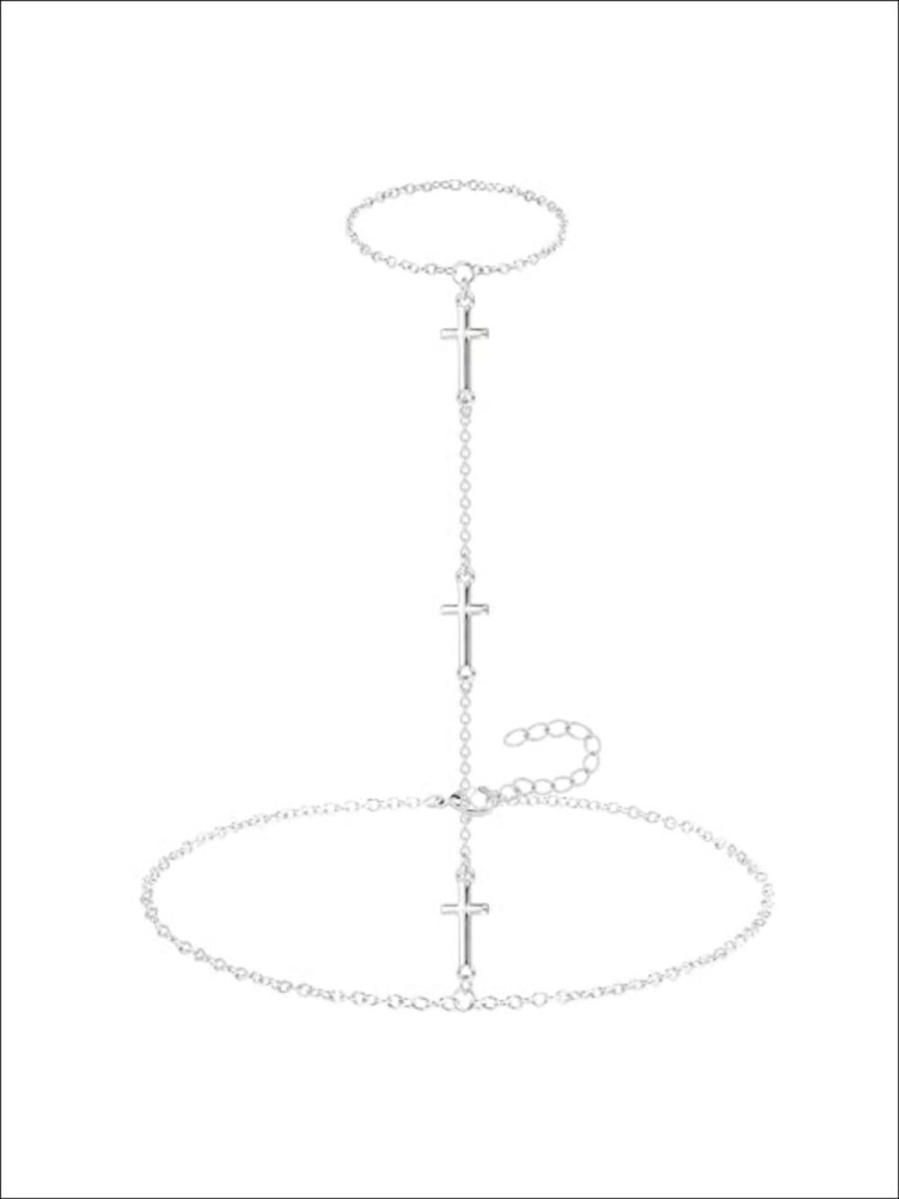 Dainty Silver Plated Hand Chain Bracelet Adjustable Cross Charm